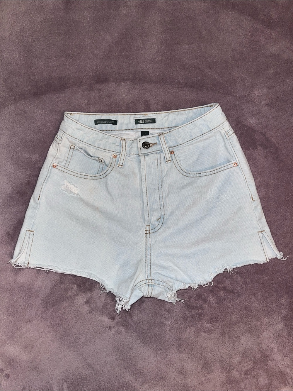 wild fable Light Blue High-Rise Distressed Denim Shorts